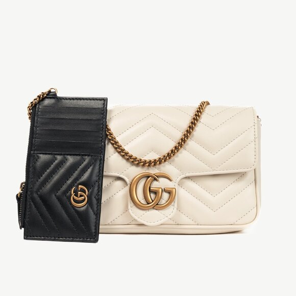Gucci GG Marmont White Matelasse Chevron Leather Small Shoulder Bag - Picture 1 of 14